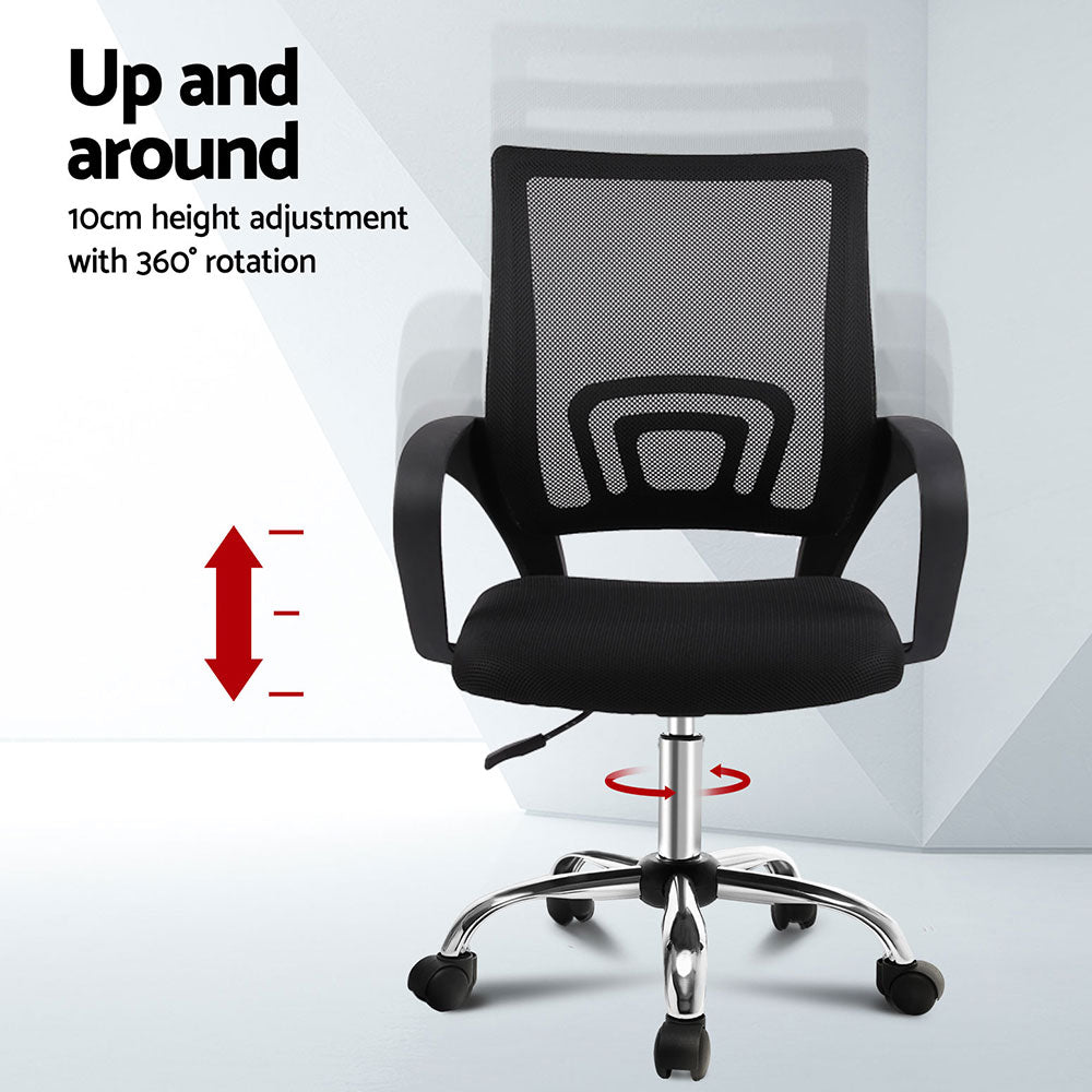 Artiss 2x Mesh Office Chair Mid Back Black