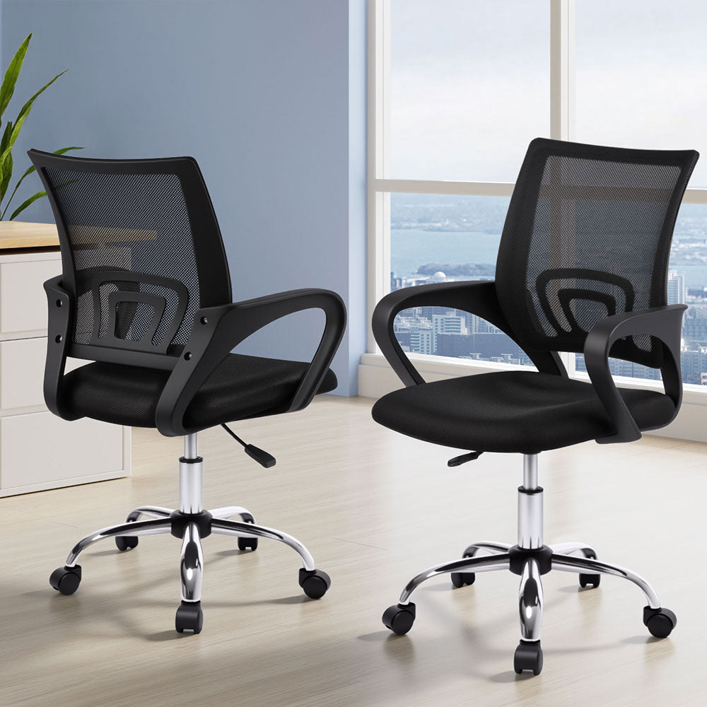 Artiss 2x Mesh Office Chair Mid Back Black