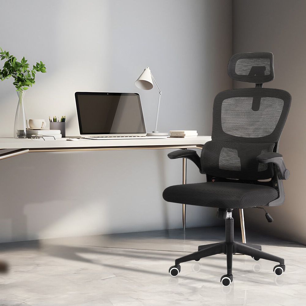 Work Office Chair - Lumber Support, Flip-up Armrest, Adjustable Headrest SITIO - Black